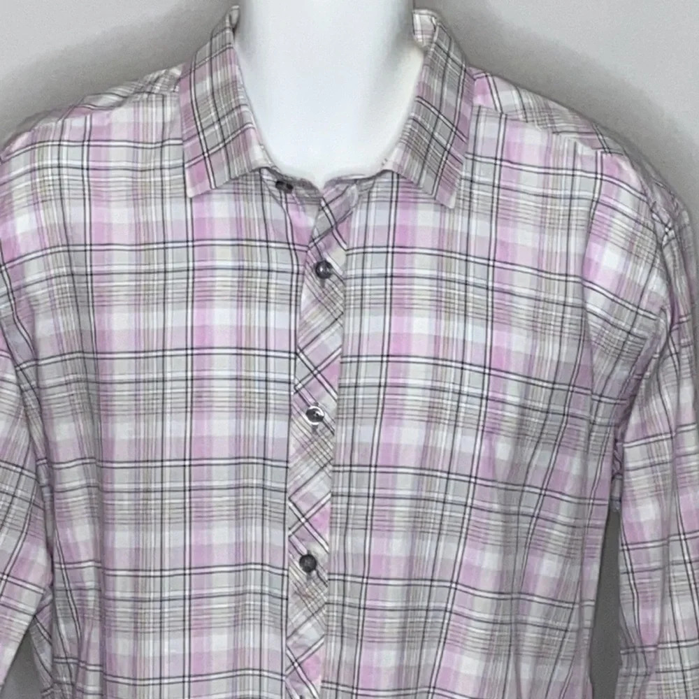 Jared Lang Button Front Long Sleeve Plaid Shirt-Xl - image 2